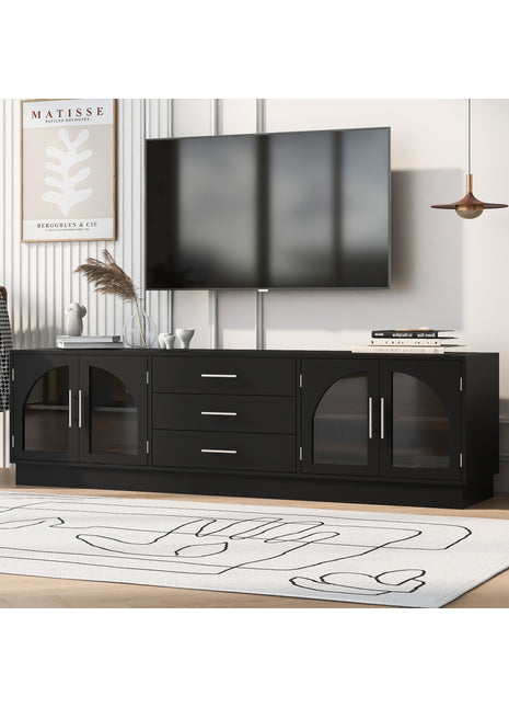 Modern 68.9" TV Stand with Drawers & Glass Cabinets – Entertainment Center for TVs Up to 75"