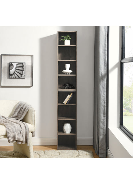 Likeshoppe 8 Tier Slim Media Tower Bookshelf – Narrow CD DVD Storage Shelf with Adjustable Shelves