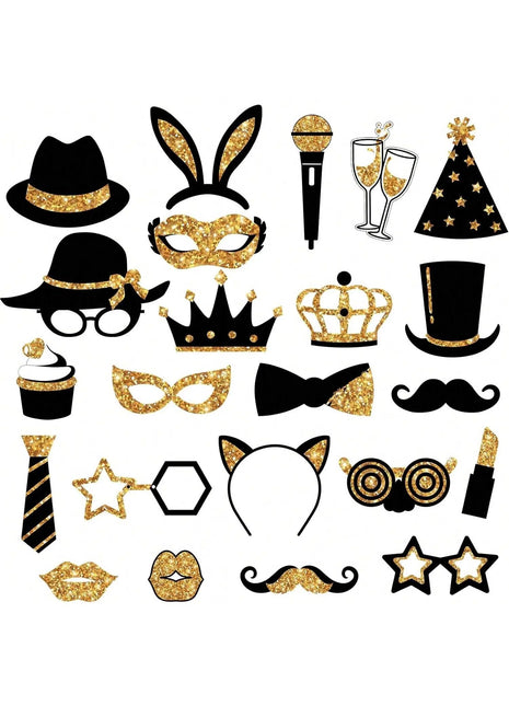 24PCS Party Photo Booth Props Set – Fun Birthday Wedding Graduation Party Supplies