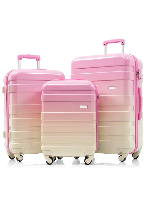 Pink 3 Piece ABS Hardshell Luggage Set with TSA Lock & Spinner Wheels