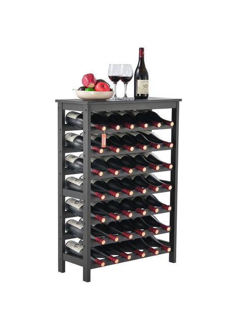 Likeshoppe 42 Bottle Bamboo Wine Rack – 7 Tier Freestanding Wooden Wine Storage Shelf with Top Display for Kitchen, Dining Room & Home Bar