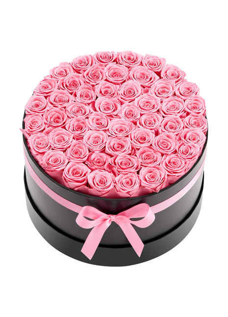 50 Preserved Roses Sweet Pink Round Box – Forever Flowers Gift for Women Wife Mom Anniversary Valentine’s Day