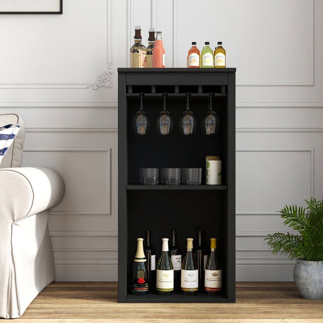 Likeshoppe Black Wine Bar Cabinet with Hutch & Shelves – Modern Storage Cabinet for Dining Room, Living Room & Home Bar