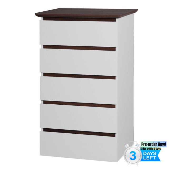 AU5-Tall White Dresser for Bedroom, Mid Century Modern Dresser with Drawers, 5 Drawer Dresser with Wood Color Top, Small Dresser for Kids Bedroom, Living Room, - Likeshoppe