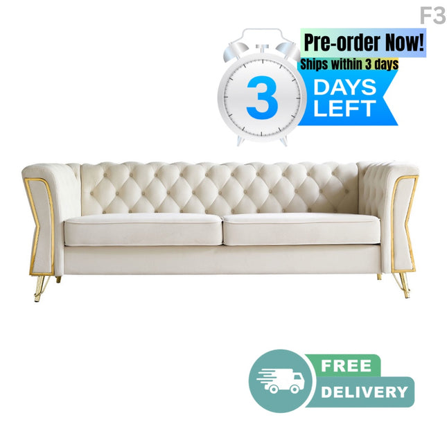 F3- Modern Tufted Velvet Sofa 87.4 inch for Living Room Beige Color - Likeshoppe