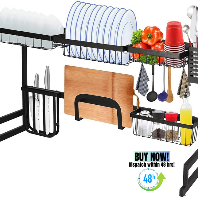 DL1- Over The Sink Dish Drying Rack Stainless Steel Kitchen Supplies Storage Shelf Multifunctional Tableware Drainer Organizer - Likeshoppe