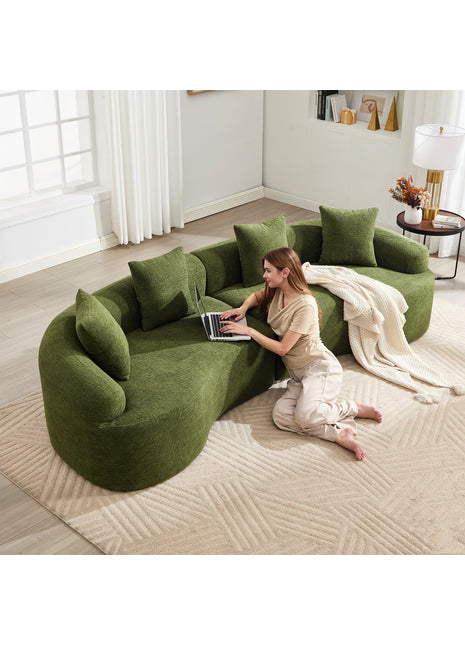 110" Curved Boneless Modular Sectional Sofa – Chenille Compression Couch (Green)