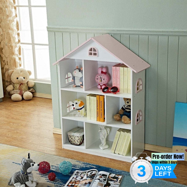 AT14- Kids Funnel Veronica Girls Pink Roof Dollhouse Bookcase - Likeshoppe