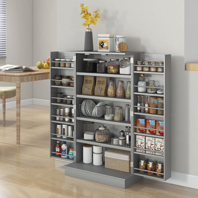 5-Tier Kitchen Pantry Cabinet with Spice Rack – Space-Saving Storage Cupboard with Adjustable Shelves (Gray)