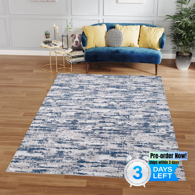 AQ24- Milano Collection Nautical Navy Blue Woven Area Rug - Likeshoppe