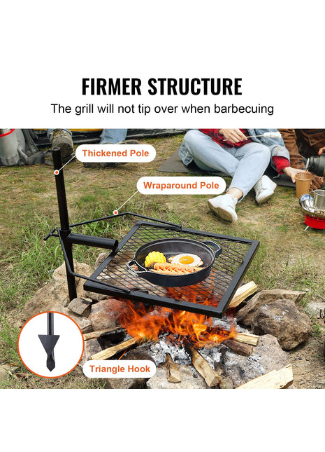 Swivel Campfire Grill – 360° Adjustable Heavy Duty Fire Pit Grill Grate for Camping BBQ