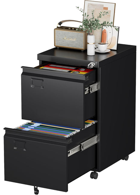 2 Drawer Mobile File Cabinet with Lock – Rolling Metal Under Desk Filing Cabinet