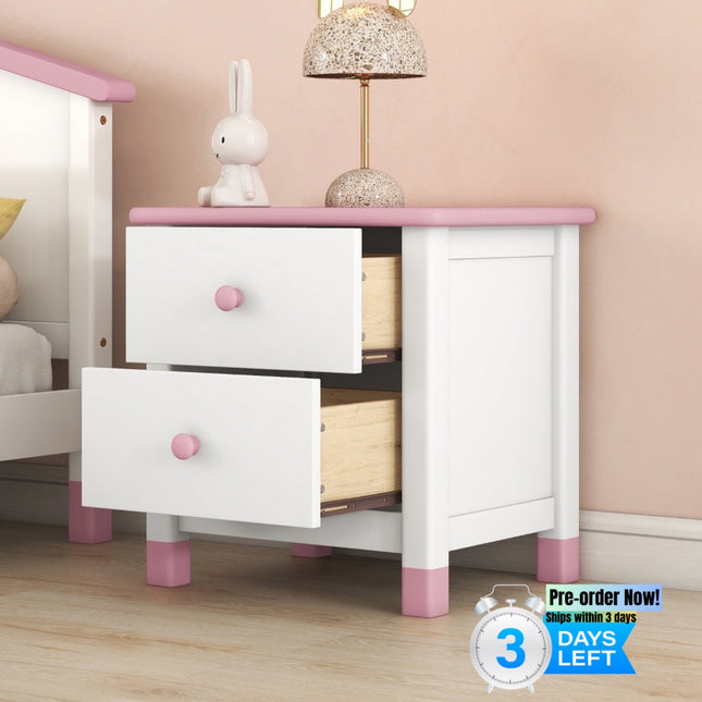 AW3- Wooden Nightstand with Two Drawers for Kids,End Table for Bedroom,White+Pink - Likeshoppe