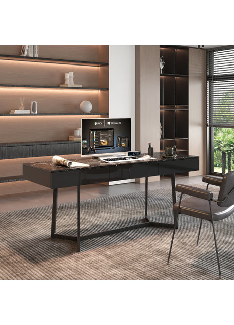 Likeshoppe Modern Black 70.87 Computer Desk, Study & Work Desk Y-Shaped Metal Legs