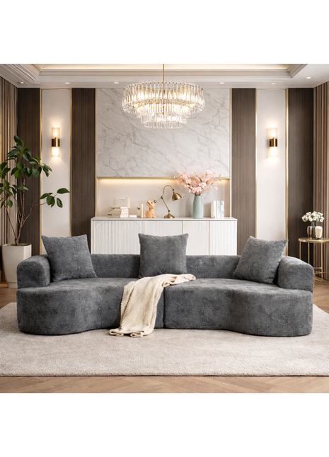 Likeshoppe Modern Curved Corduroy Cloud Sofa – Luxury 3-Seat Deep Lounge Couch with Pillows for Living Room