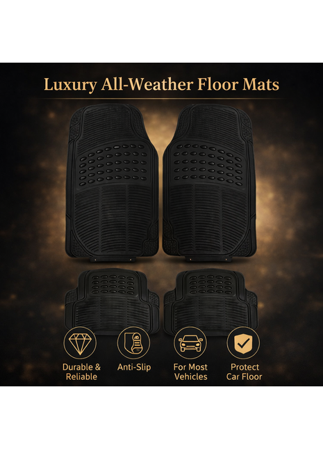 Universal Anti-Slip PVC Car Floor Mats Set (4-Piece Trim-to-Fit Protection)