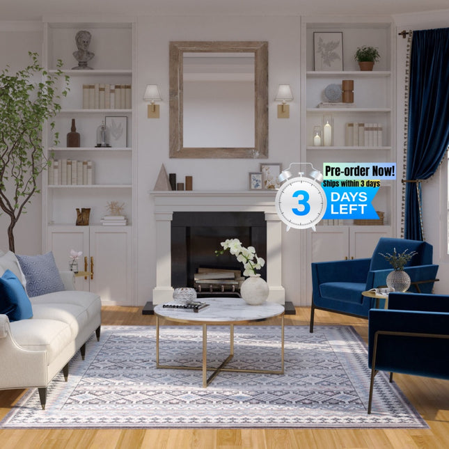 AQ19- Fallon Blue/Charcoal/Ivory/Pink Area Rug 5x8 - Likeshoppe