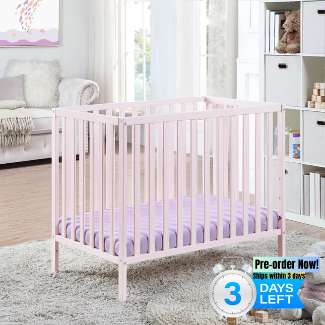 AO10- Palmer 3-in-1 Convertible Mini Crib Pastel Pink w/ Mattress Pad - Likeshoppe