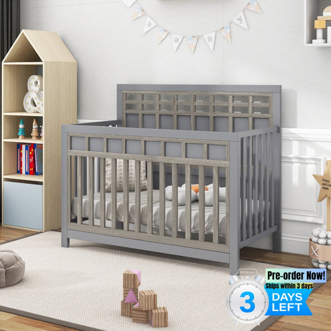 A023- Certified Baby Safe Crib, Pine Solid Wood, Non-Toxic Finish, Gray - Likeshoppe