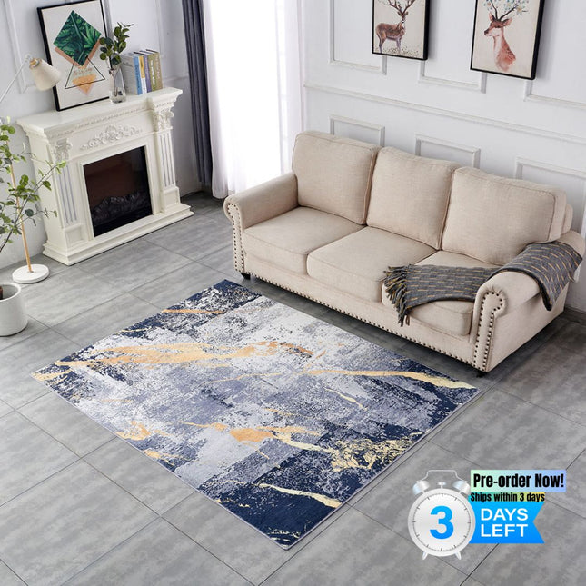 AQ1- ZARA Collection Abstract Design Blue Gray Yellow Machine Washable Super Soft Area Rug - Likeshoppe