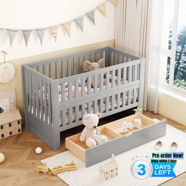 A03- Crib with Drawers and 3 Height Options, Gray - Likeshoppe