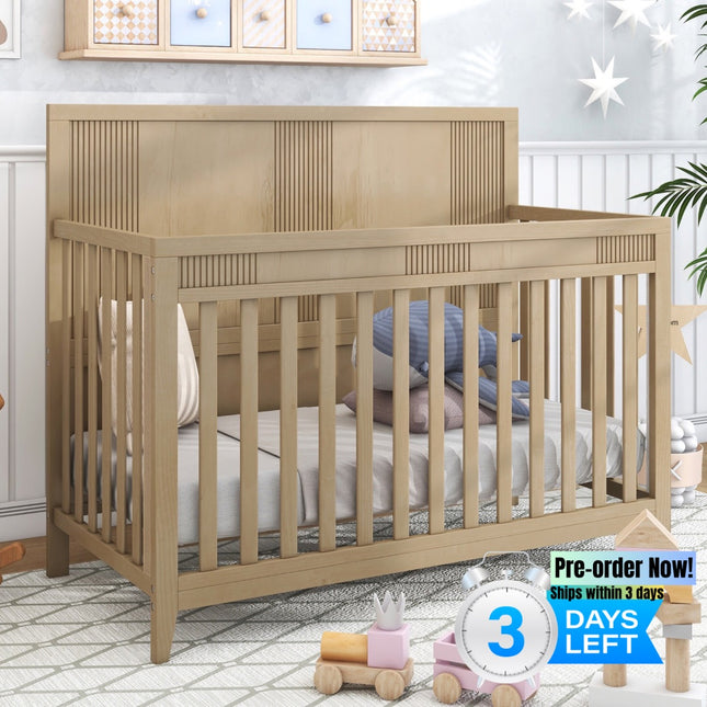 A016- Certified Baby Safe Crib, Pine Solid Wood, Non-Toxic Finish, Hazel Wood - Likeshoppe