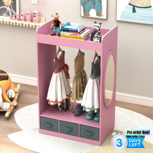 AX5- Kids Costume Organizer; Costume Rack; Kids Armoire; Open Hanging Armoire Closet with Mirror-PINK - Likeshoppe