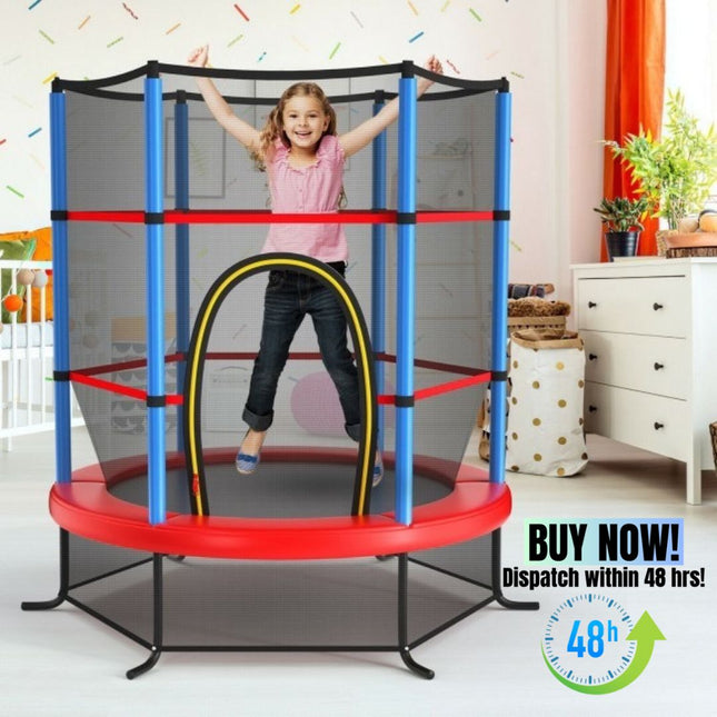 BA49- 55 Inch Kids Recreational Trampoline Bouncing Jumping Mat with Enclosure Net - Likeshoppe