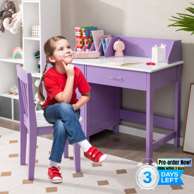 AV1- Kids Wooden Writing Furniture Set with Drawer and Storage Cabinet - Likeshoppe