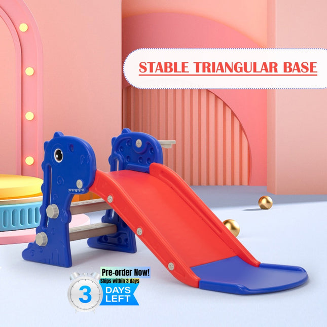 BB5- 3 in 1 Freestanding Toddler Slide, Indoor Outdoor Playground with Basketball Hoop and Ball for Kids Under 3 Years, Red & Blue - Likeshoppe