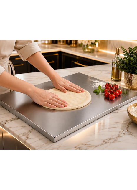 LIKESHOPPE 304 Stainless Steel Cutting Board with Lip – Double-Sided Kitchen Chopping Board for Meat, Vegetables, Dough & Baking