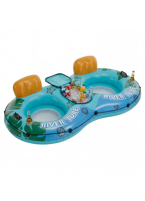 2PCS Inflatable River Floats with Cooler & Cup Holders – Oversized Float Tubes with Backrest