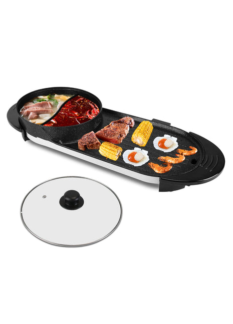 2200W 2-in-1 Electric Hot Pot & Korean BBQ Grill – Smokeless Non-Stick Shabu Shabu Cooker
