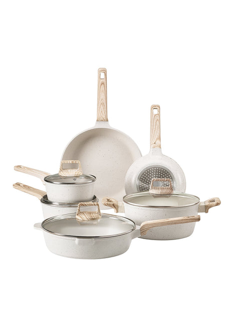 Likeshoppe 17-Piece Non-Stick Cookware Set – Maifan Stone Pots and Pans Set for Gas, Electric & Induction Stovetops