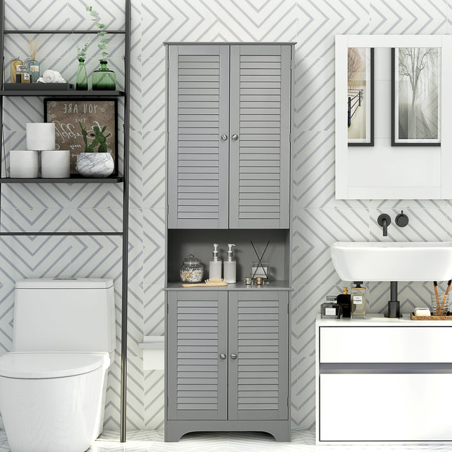 Tall Narrow Bathroom Storage Cabinet – Freestanding Linen Cabinet with Adjustable Shelves (Gray)