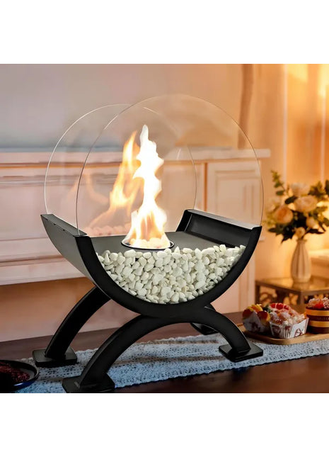 Likeshoppe Portable Tabletop Fire Bowl – Round Glass Indoor Outdoor Fireplace for Patio, Dining Table & Events
