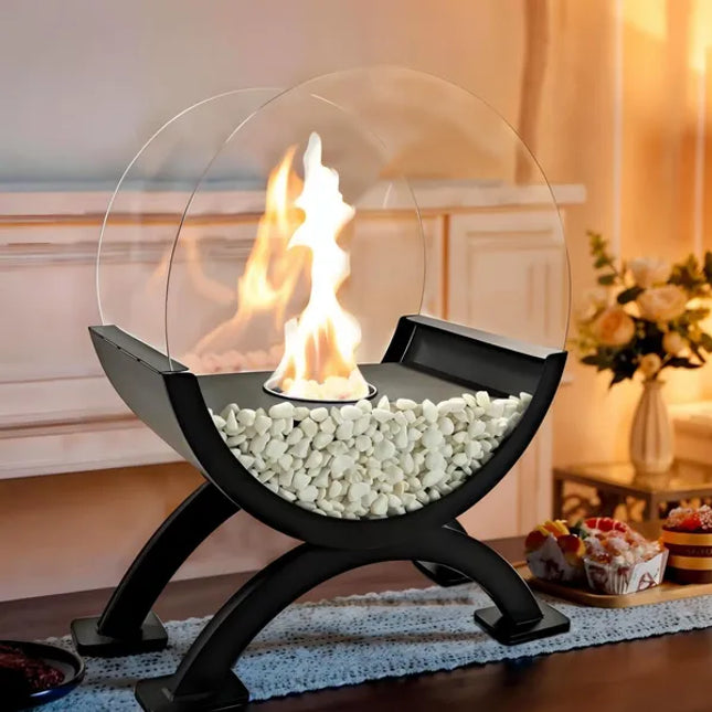 Likeshoppe Portable Tabletop Fire Bowl – Round Glass Indoor Outdoor Fireplace for Patio, Dining Table & Events