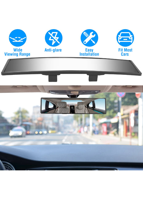 11.4” Panoramic Rearview Mirror Clip-On – Convex Anti-Glare Wide View Mirror for Cars SUVs Trucks
