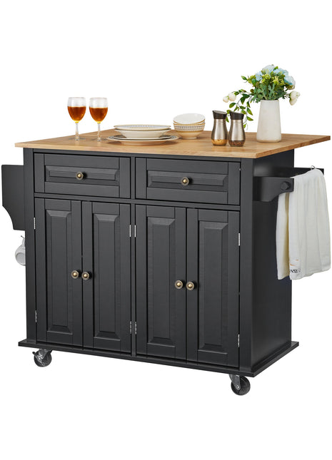 Rolling Kitchen Island Cart with Drawers & Cabinets – Mobile Kitchen Storage Cart on Wheels