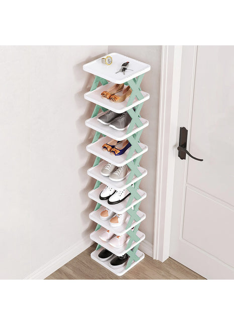 9 Tier Narrow Shoe Rack Vertical Organizer | Space Saving Entryway Shoe Storage | Likeshoppe