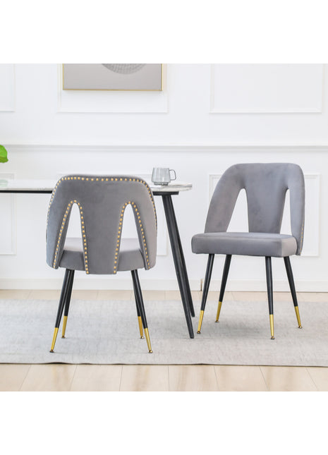Gray Velvet Dining Chairs Set of 2 with Gold Metal Legs – Modern Upholstered Accent Chairs for Dining Room