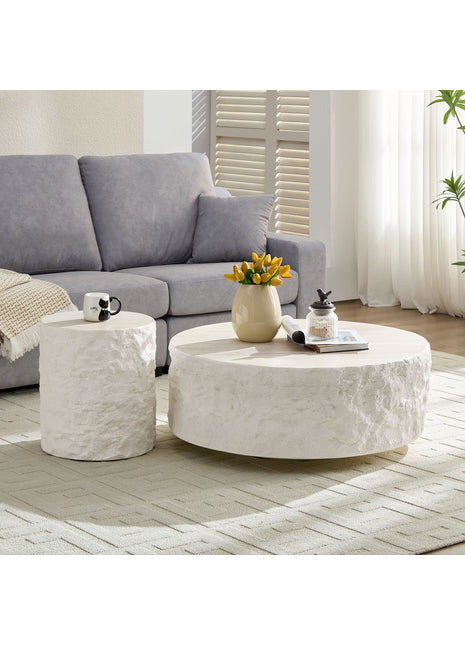 Likeshoppe 35.43''Fiberglass Round Center Coffee Table Set For Living Room