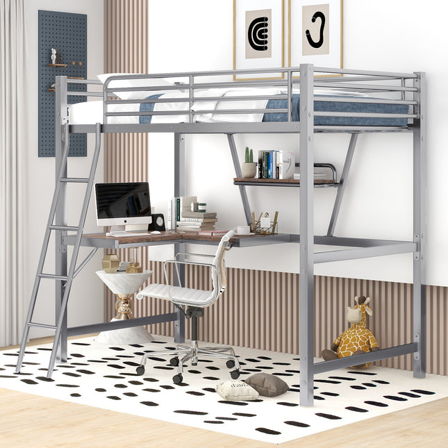 AS16- Twin Size Loft Metal&MDF Bed with Desk and Shelf - Likeshoppe