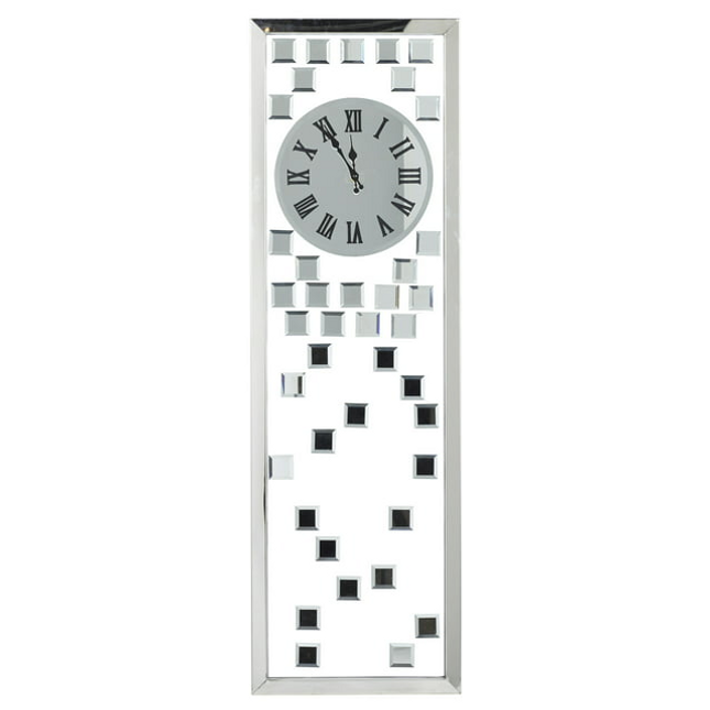 CG21- DecMode 13" x 42" Silver Glass Beveled Mirrored Wall Clock - Likeshoppe