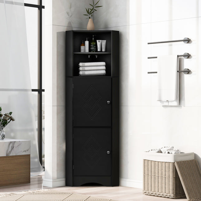 AM3- Tall Bathroom Corner Cabinet; Freestanding Storage Cabinet with Doors and Adjustable Shelves; MDF Board - Likeshoppe