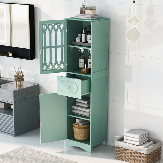 AN2- Tall Bathroom Cabinet; Freestanding Storage Cabinet with Drawer and Doors; MDF Board; Acrylic Door; Adjustable Shelf - Likeshoppe