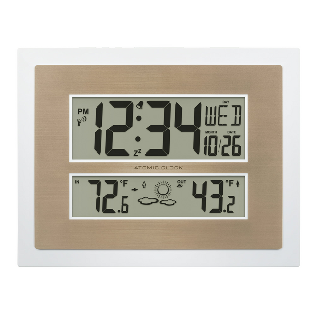 CH2- La Crosse Technology Atomic Digital White & Champagne Contemporary Clock, 512-14937-Int - Likeshoppe