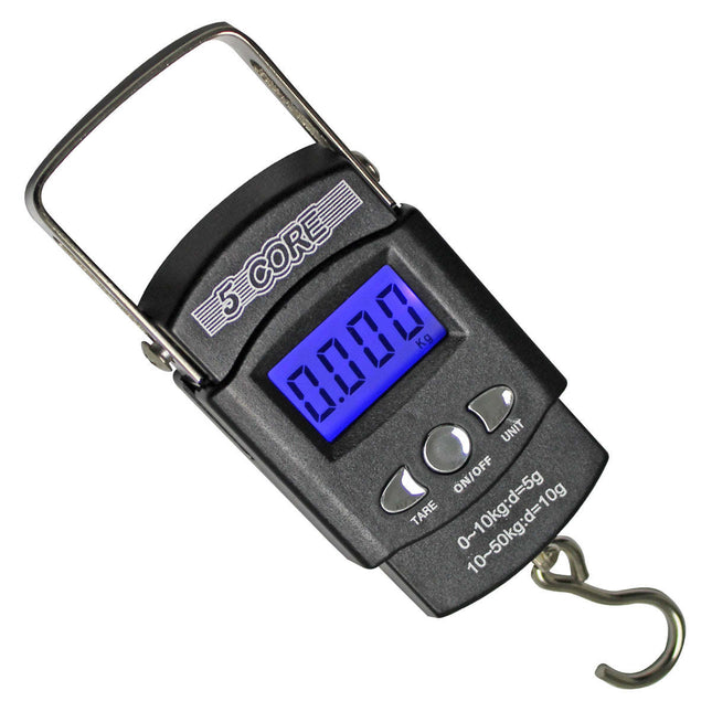 BR2- 5 Core Fish Scale 110 LBS 50 KG Luggage Handheld Portable Electronic Balance Digital Fishing Postal Hanging Hook Scale with 2 AAA Batteries Built-in Measuring Tape Backlight LCD Display - Likeshoppe
