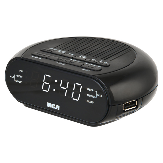 CH22- RCA Digital Radio Alarm Clock with Soothing Sounds, Brightness Control, and USB Charging Port - Likeshoppe