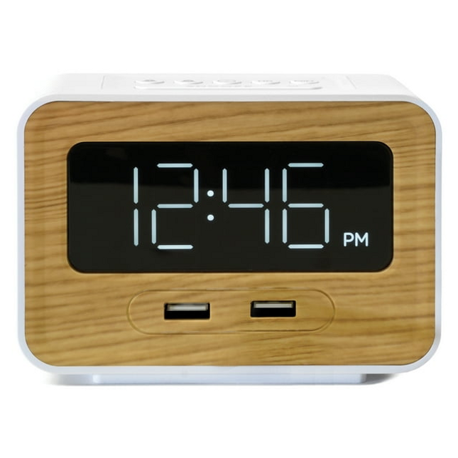 CH9- Lumoday Dual USB Charging Station Digital Alarm Clock, White - Likeshoppe